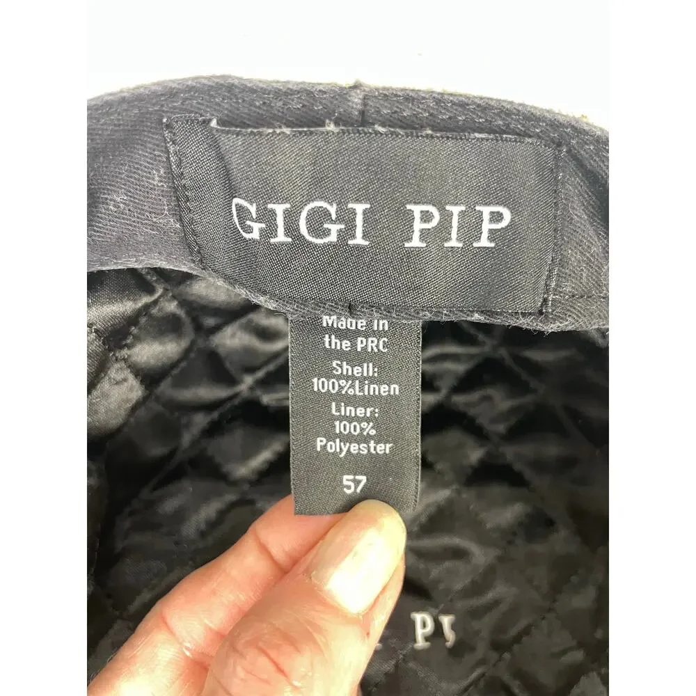 Gigi Pip Linen Baker Boy Hat Size 57 Beige Newsboy Cabbie Cap Fisherman
